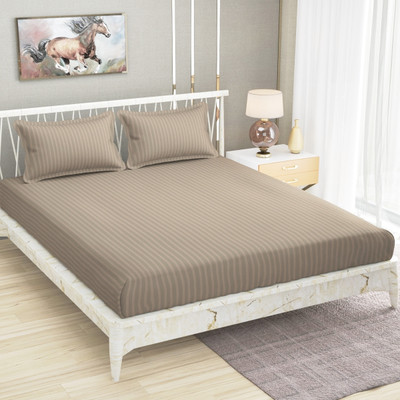 BROMWICK 144 TC Microfiber Double Solid Flat Bedsheet(Pack of 1, Dark Beige)