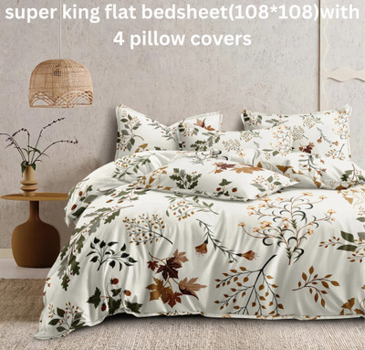 YUTERA Cotton Super King Flat 320 TC Floral Bedsheet(Pack of 1, Multicolor)