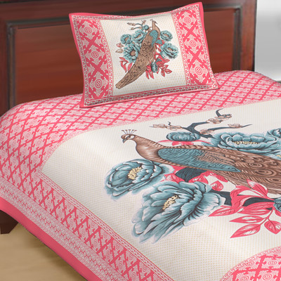 E ELMA 250 TC Cotton Single Jaipuri Prints Flat Bedsheet(Pack of 1, Pink)