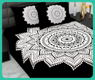 JAIPUR PRINTS Cotton Double Flat 210 TC Jaipuri Prints Bedsheet(Pack of 1, Black)