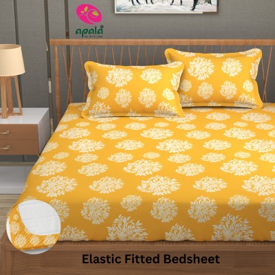 Apala 280 TC Microfiber King Printed Fitted (Elastic) Bedsheet(Pack of 1, Yellow)
