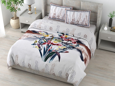 RJ Cotton King Flat 210 TC Printed Bedsheet(Pack of 1, Light Blue)