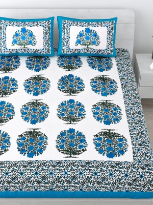 Living Roots 210 TC Cotton Queen Floral Flat Bedsheet(Pack of 1, Blue)