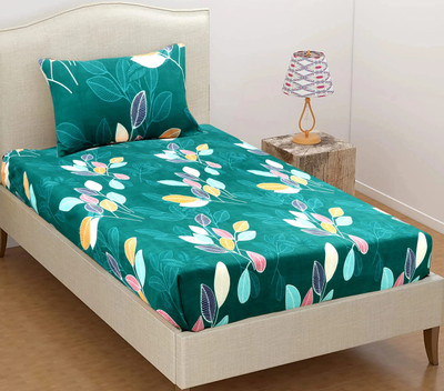 VAS COLLECTIONS Cotton Single Flat 160 TC Floral Bedsheet(Pack of 1, Green-1)
