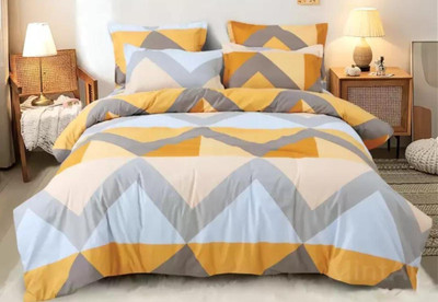 RARE BIRD 210 TC Polycotton Double Geometric Fitted (Elastic) Bedsheet(Pack of 1, YELLLOW)