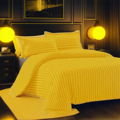 Decoscapes Satin Double Flat 300 TC Striped Bedsheet(Pack of 1, Mustard Yellow)