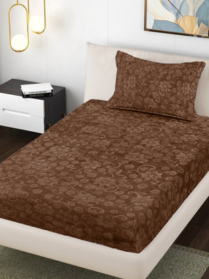 Fabinaliv Woolen Single Flat 300 TC Floral Bedsheet(Pack of 1, Chocolate)