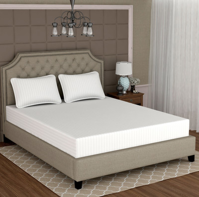 Vishal international 220 TC Cotton Double Striped Flat Bedsheet(Pack of 1, White)