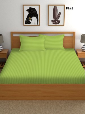 real dream 200 TC Cotton Double Striped Flat Bedsheet(Pack of 1, Green)