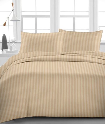 KUBER INDUSTRIES 180 TC Satin Double Striped Flat Bedsheet(Pack of 1, Brown)