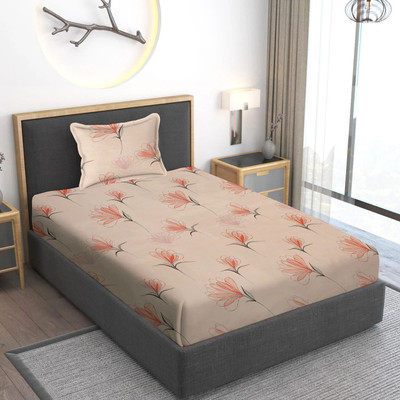 Home Stylish Cotton Single Flat 280 TC Printed Bedsheet(Pack of 1, Light Green)