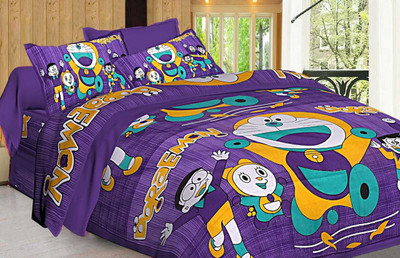 E ELMA Cotton Double Flat 250 TC Printed Bedsheet(Pack of 1, Blue)