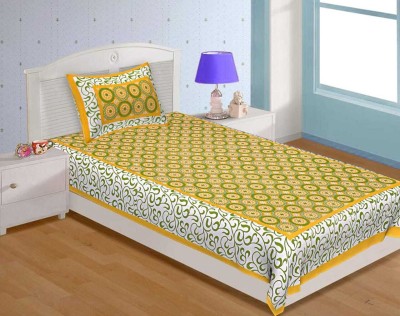 TOORVI TEXTILE 144 TC Cotton Single Printed Flat Bedsheet(Pack of 1, Yellow)