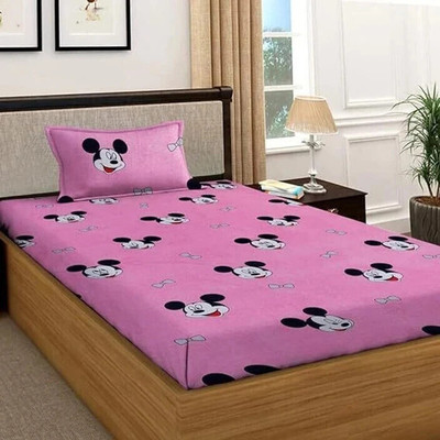 TYLORSTYLE 120 TC Polycotton Single Printed Flat Bedsheet(Pack of 1, Pink)