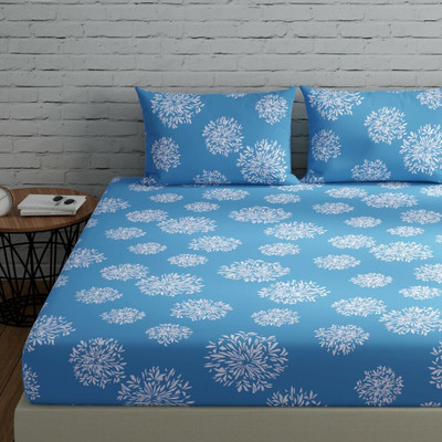 Huesland Cotton Double Flat 144 TC Geometric Bedsheet(Pack of 1, Blue)