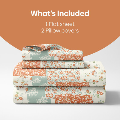 haus & kinder Cotton King Flat 144 TC Floral 1 Bedsheet with 2 Pillow Covers(Multicolor)