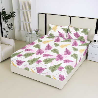 Tarrain Cotton King Flat 180 TC Floral Bedsheet(Pack of 1, Purple, Green)