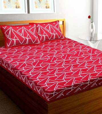 RajasthaniKart 104 TC Cotton Double Printed Flat Bedsheet(Pack of 1, Red Triangles)