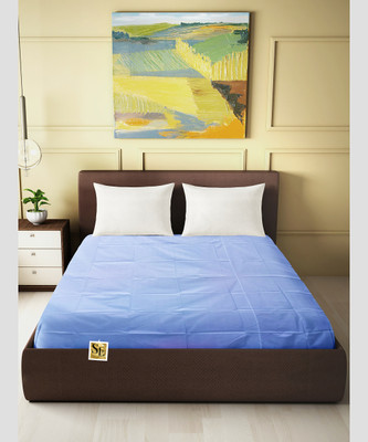 Saksham Enterprises 210 TC PVC Double Self Design Flat Bedsheet(Pack of 1, Sky Blue (Thin PVC Sheet))