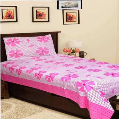 Home Readiness 185 TC Polyester Double 3D Printed Flat Bedsheet(Pack of 1, Pink)