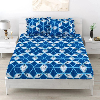 Cozyhaven Microfiber King Flat 230 TC Abstract Bedsheet(Pack of 1, Blue-White)