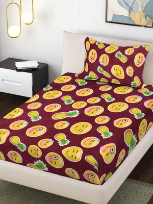 Fabinaliv Woolen Single Flat 300 TC Cartoon Bedsheet(Pack of 1, Maroon)