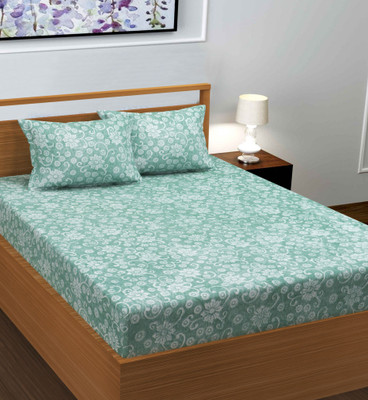 RIBUGROUP Velvet Double Fitted (Elastic) 300 TC Solid Bedsheet(Pack of 1, Green)