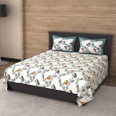 pari creations Cotton Double, King Flat 300 TC Printed Bedsheet(Pack of 1, MULTI COLOR( GREEN))
