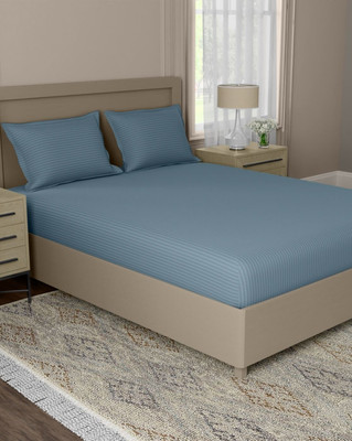 Home Expressions Cotton King Flat 500 TC Solid Bedsheet(Pack of 1, Blue)