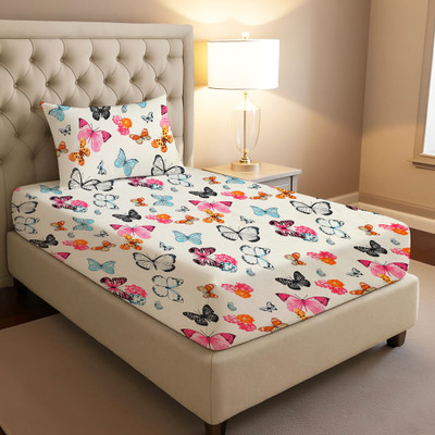 BharatLinen 144 TC Cotton Single Jaipuri Prints Flat Bedsheet(Pack of 1, Blue)