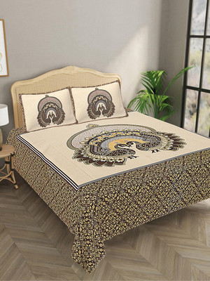 Bombay Spreads 140 TC Cotton King Jaipuri Prints Flat Bedsheet(Pack of 1, Yellow)