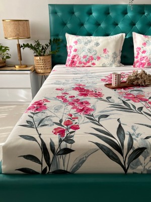 Urban Space 200 TC Cotton Single Floral Flat Bedsheet(Pack of 1, Majestic Pink)