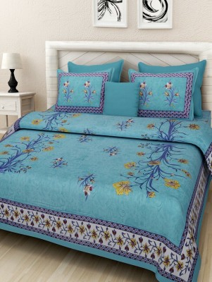 Jensid 144 TC Cotton Double Floral Flat Bedsheet(Pack of 1, SEA GREEN)