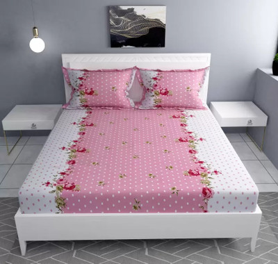 Starshine 240 TC Microfiber Double Printed Fitted (Elastic) Bedsheet(Pack of 1, Pink)