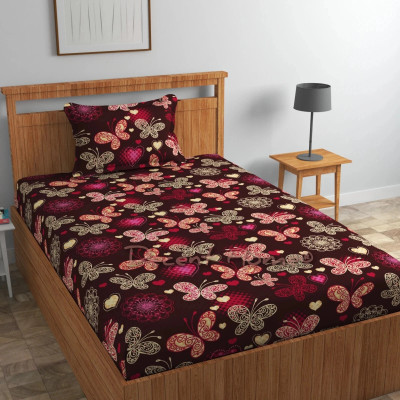 Decent Home Cotton Single Fitted (Elastic) 240 TC Floral Bedsheet(Pack of 1, Black, Fits Upto 6 Inches Mattress)