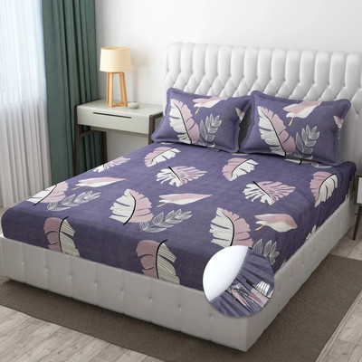 YaAkholic Cotton Double Fitted (Elastic) 260 TC Printed Bedsheet(Pack of 1, Beige)