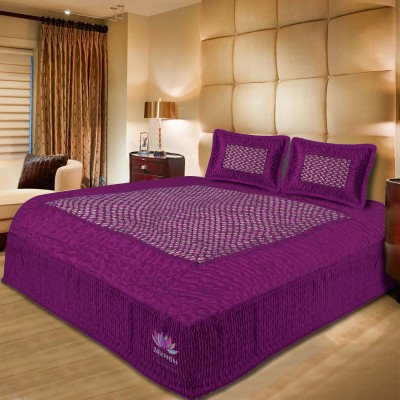 Jaxmom 310 TC Satin King Jaipuri Prints Flat Bedsheet(Pack of 1, 3 SET GP PURPLE)