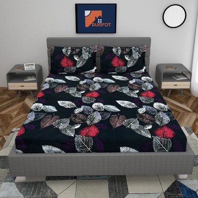 SHUBHAM TEXTILES Cotton Double Fitted (Elastic) 250 TC Floral Bedsheet(Pack of 1, Black)