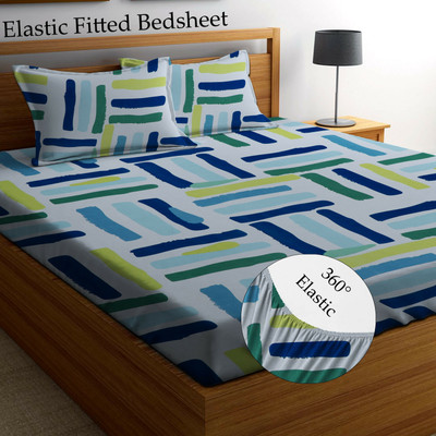 Amrange 210 TC Microfiber King Striped Fitted (Elastic) Bedsheet(Pack of 1, Multicolor)