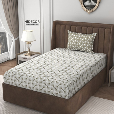 HIDECOR 280 TC Microfiber Single Self Design Flat Bedsheet(Pack of 1, White & Beige)
