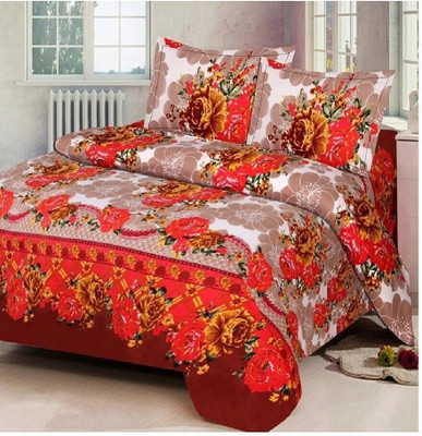 Angel Homes Cotton Double Flat 144 TC Floral Bedsheet(Pack of 1, Red)