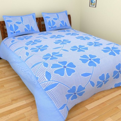 BETRCOM 140 TC Polyester Double, Queen, King, Crib Floral Flat Bedsheet(Pack of 1, Blue)