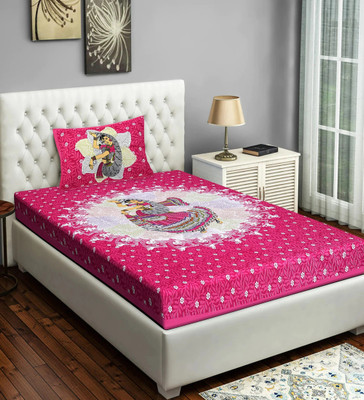 Ubania Collection 140 TC Cotton Single Jaipuri Prints Flat Bedsheet(Pack of 1, Pink)