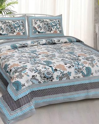 Bombay Spreads Cotton King Flat 180 TC Floral Bedsheet(Pack of 1, Grey)
