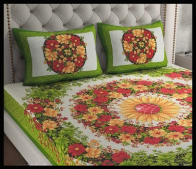 JAIPUR PRINTS Cotton Double Flat 160 TC Jaipuri Prints Bedsheet(Pack of 1, Green)
