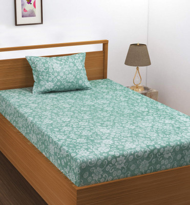 RIBUGROUP Velvet Single Fitted (Elastic) 310 TC Solid Bedsheet(Pack of 1, Green)