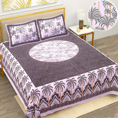 BharatLinen Cotton King Flat 260 TC Jaipuri Prints Bedsheet(Pack of 1, Grey)