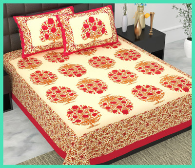 JAIPUR PRINTS Cotton Double Flat 144 TC Jaipuri Prints Bedsheet(Pack of 1, Red)