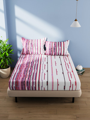Bianca Cotton Double Flat 144 TC Striped Bedsheet(Pack of 1, PURPLE/MULTI)
