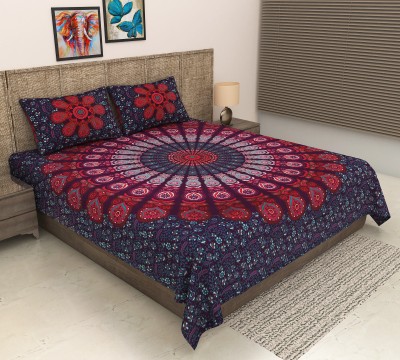 METRO LIVING 144 TC Cotton Double Jaipuri Prints Flat Bedsheet(Pack of 1, Multicolor)